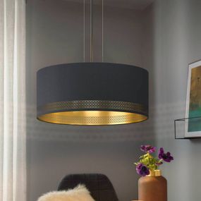 EGLO Závesná lampa Esteperra, čierna/zlatá, Ø 53 cm, Obývacia izba / jedáleň, textil, oceľ, E27, 40W
