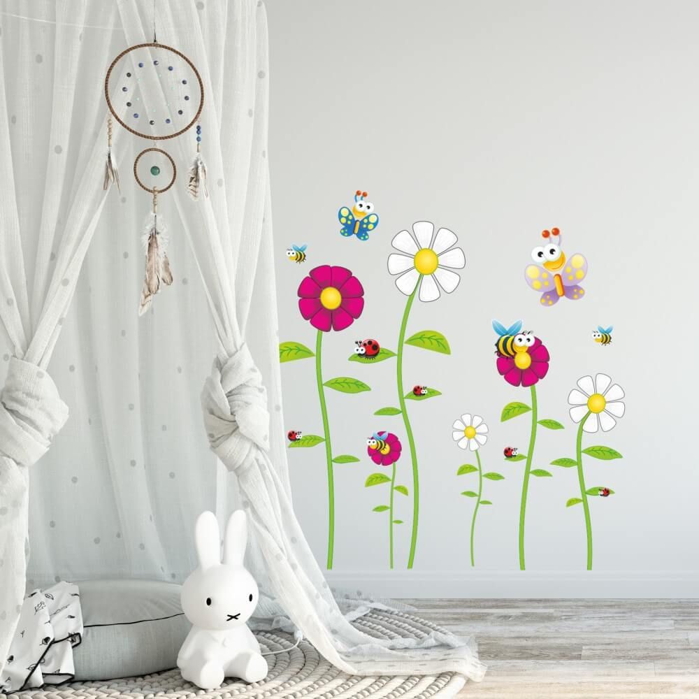 Nálepka na stenu - Včely, Motýle, Lienka a Kvety