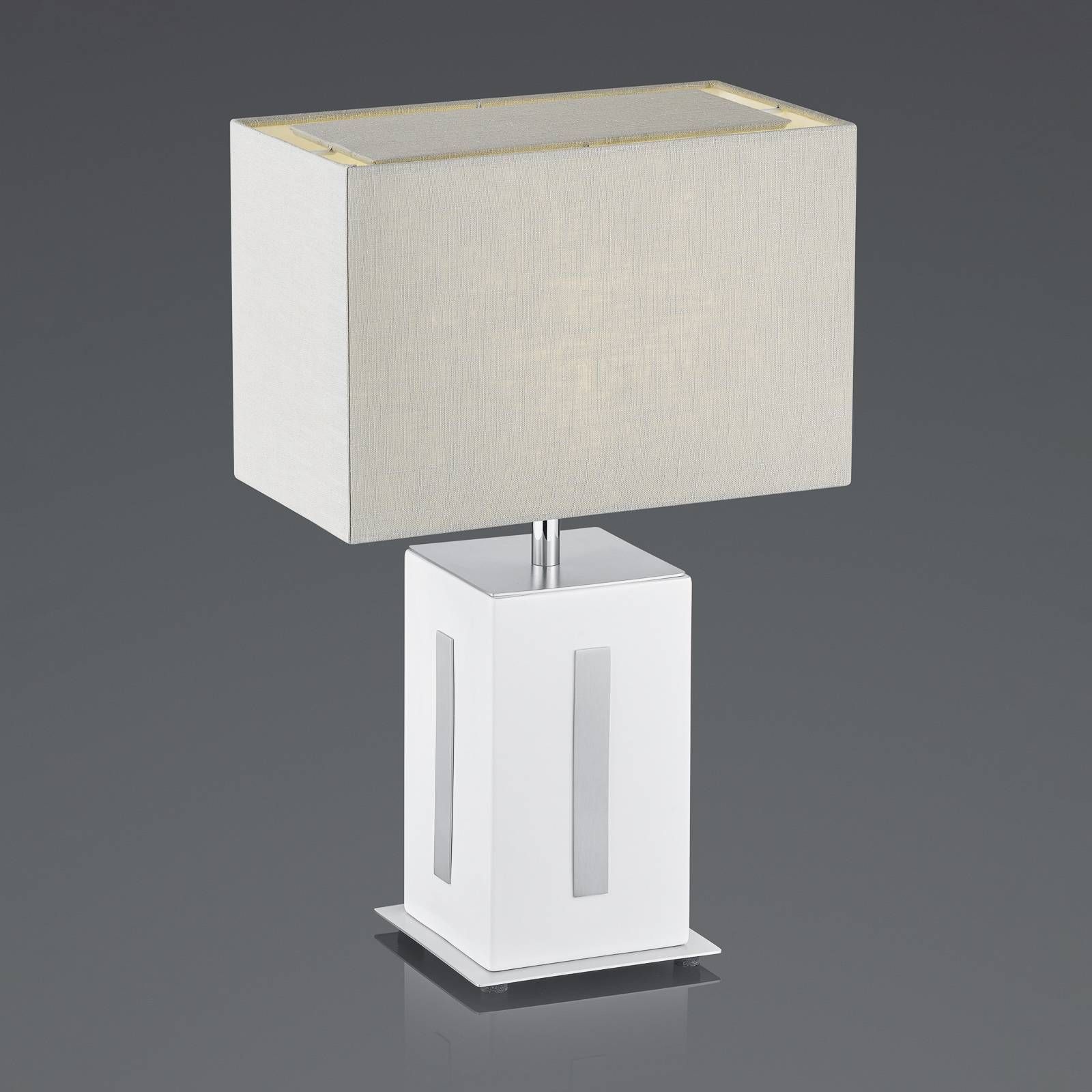 BANKAMP Karlo stolná lampa biela/sivá, výška 47 cm, Obývacia izba / jedáleň, keramika, ľan, kov, E27, 60W, L: 30 cm, K: 47cm