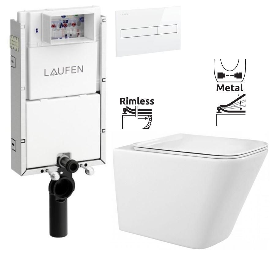 LAUFEN Podomít. systém LIS TW1 SET s bielym tlačidlom + WC REA Raul Rimless + SEDADLO H8946630000001BI RA1