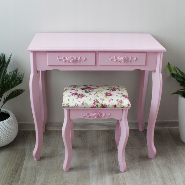 DomTextilu Moderný toaletný stolík so stoličkou v ružovej farbe 24613