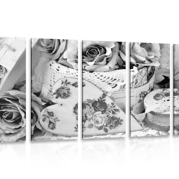 5-dielny obraz romantický vintage štýl v čiernobielom prevedení - 100x50