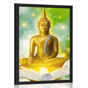 Plagát zlatý Budha na lotosovom kvete - 30x45 black