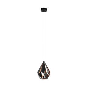 EGLO Závesná lampa Carlton, čierna/medená, Ø 20, 5 cm, Obývacia izba / jedáleň, oceľ, E27, 60W
