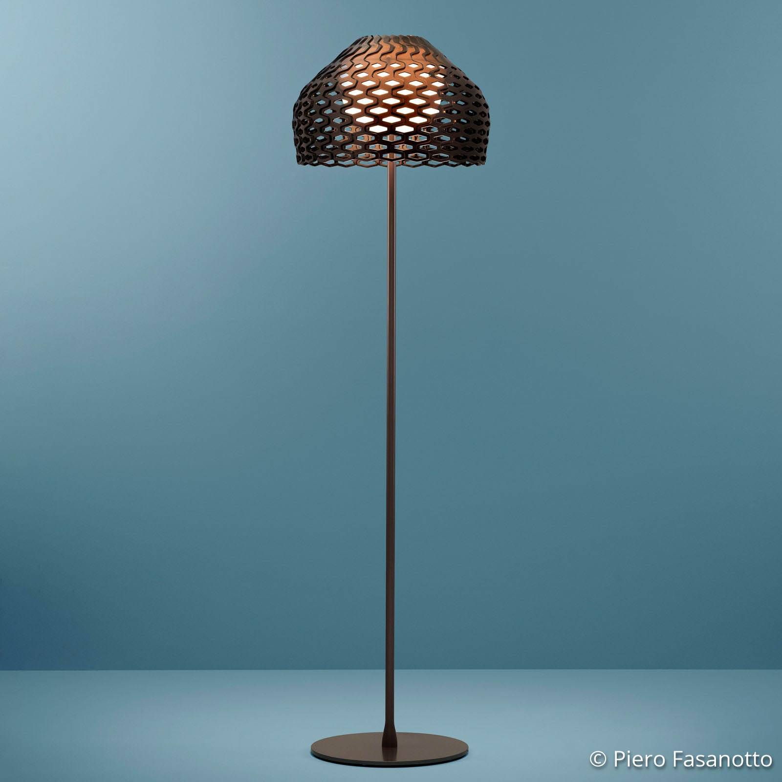 FLOS Tatou F stojaca lampa, stmievač, okrová sivá, Obývacia izba / jedáleň, oceľ, polykarbonát, E27, 205W, K: 180cm