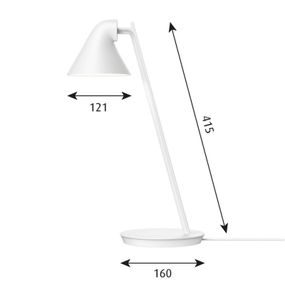 Louis Poulsen NJP Mini stolová LED lampa, biela, Obývacia izba / jedáleň, oceľ, hliník, 10W, K: 41.5cm