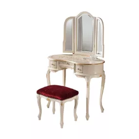 Estila Barokový oválny toaletný stolík Clasica so zrkadlom a tromi zásuvkami s vyrezávaným zdobením 93cm