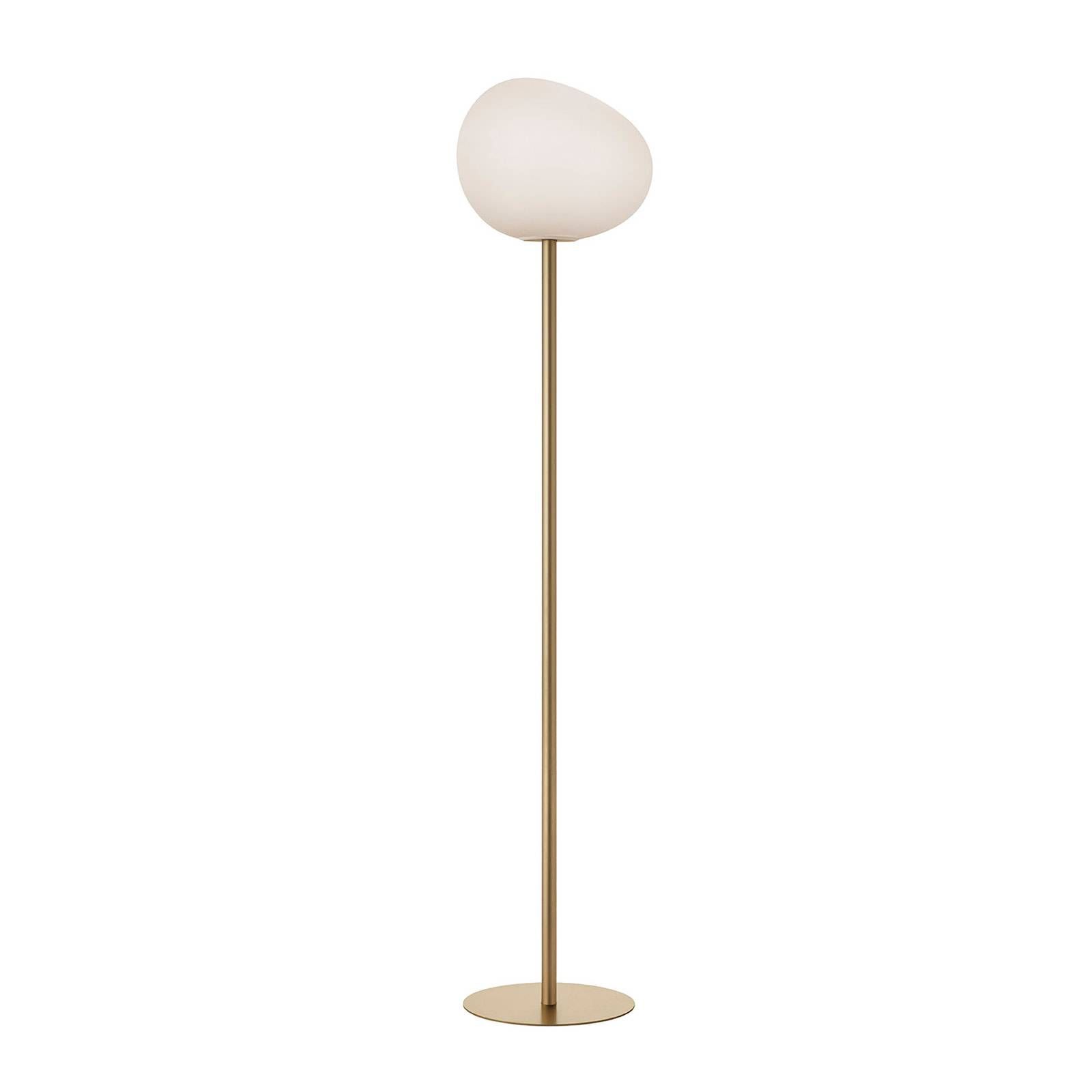Foscarini Gregg media stojaca lampa, 151 cm, zlatá, Obývacia izba / jedáleň, sklo ručne fúkané, kov, E27, 57W, K: 151cm