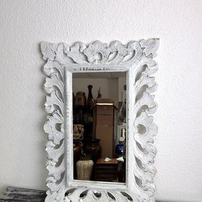 Zrkadlo biele hranaté, 60x40cm, exotické drevo, ručná práca, Indonézia