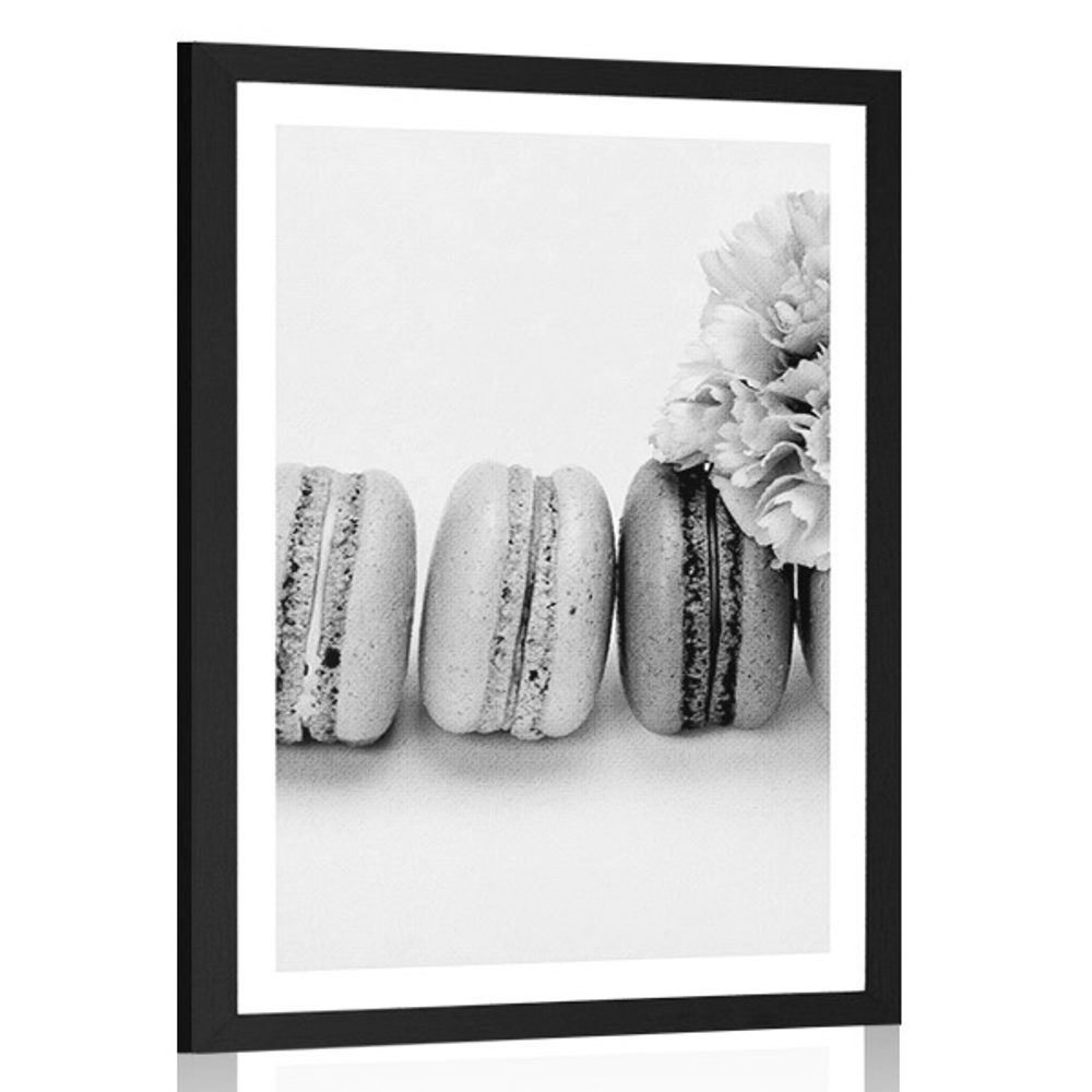 Plagát s paspartou chutné makrónky v čiernobielom prevedení - 60x90 silver