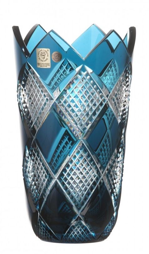 Krištáľová váza Colombine, farba azúrová, výška 255 mm