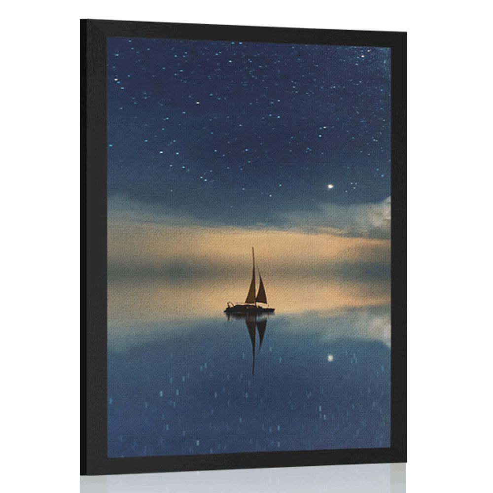 Plagát loďka na mori - 30x45 black