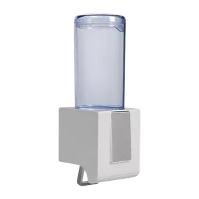 Sanela - Dávkovač tekutého mydla a gélovej dezinfekcie s dávkovacím ventilom, objem 0,5l, materiál biely a transparentný plast ABS