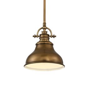 QUOIZEL Závesná lampa Emery 1-pl. mosadz Ø 20, 3 cm, Obývacia izba / jedáleň, kov, E27, 60W, K: 22.9cm