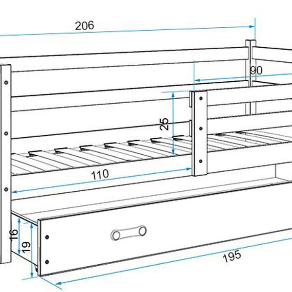 Posteľ ERIK 1 - 200x90cm Borovica - Biely