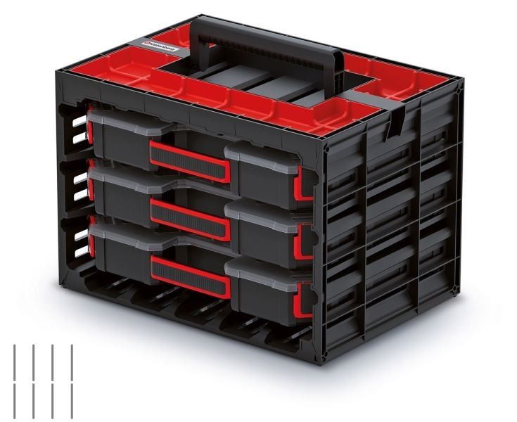 Úložný box s 3 organizérmi IMPOSE 41,5x29x29 cm čierno-červený