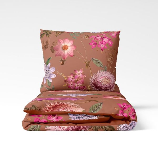 Terakotovohnedé obliečky na dvojlôžko z bavlneného saténu Bonami Selection Blossom, 200 x 200 cm