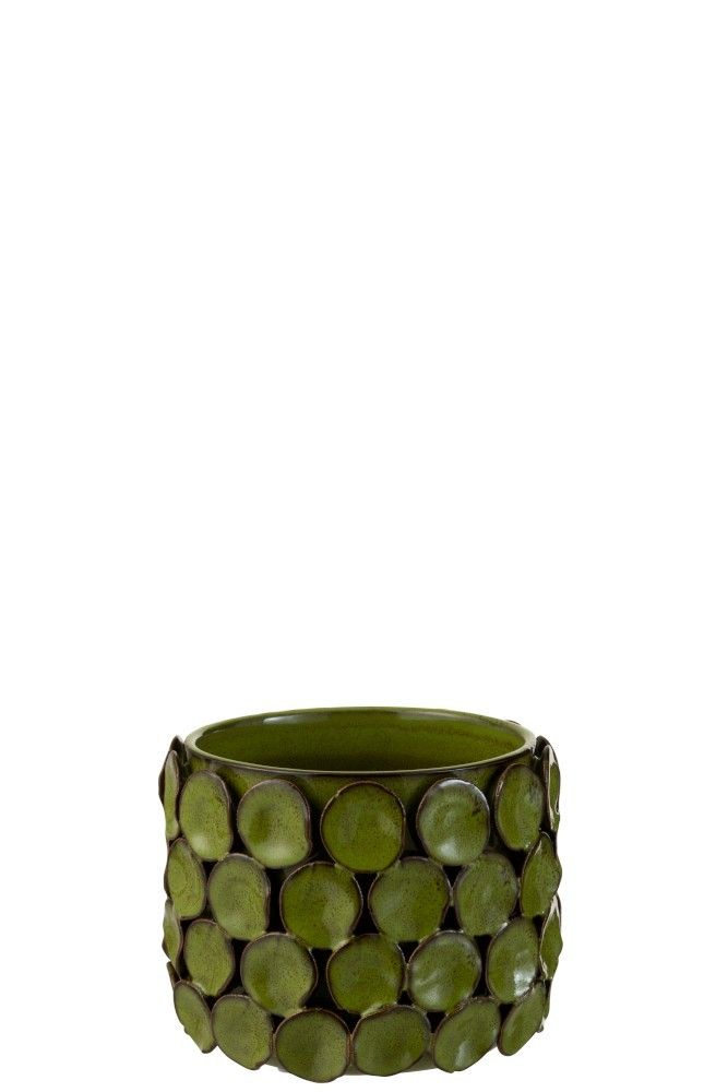 Zelený keramický květináč se zdobením  - 16*16*13 cm