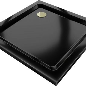 MEXEN/S - Flat sprchová vanička štvorcová slim 80 x 80 cm, černá + zlatý sifón 40708080G