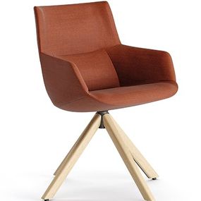 PATTIO - Otočná stolička BOW s podrúčkami a dreveným podstavcom