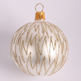Vianočná ozdoba Sklenená guľa 6 cm, biela so zlatým vzorom