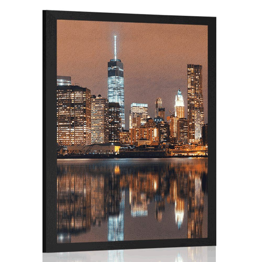 Plagát odraz Manhattanu vo vode - 60x90 black