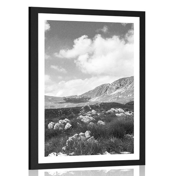 Plagát s paspartou údolie v Čiernej Hore v čiernobielom prevedení - 30x45 white