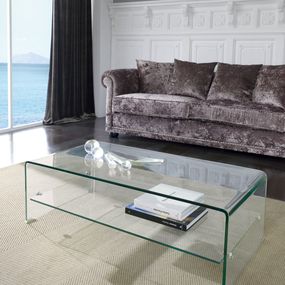 Estila Moderný sklenený konferenčný stolík Alize s poličkou 110cm