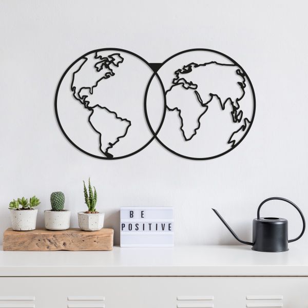 Nástěnná dekorace World Map Globe černá
