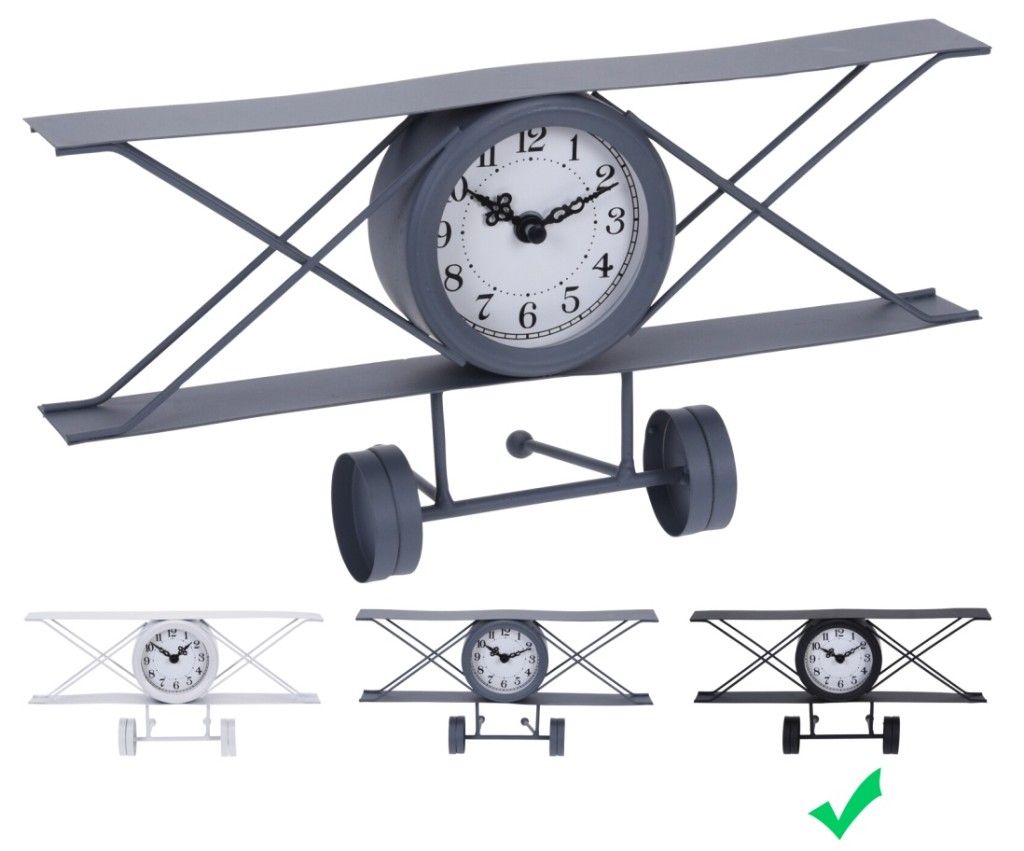 SEGNALE Hodiny stolní designové LETADLO 30 cm černá KO-HZ1911500cern