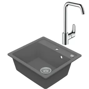 VIMA Drezový set Hansgrohe 1/C - Granitový drez, 53x50cm, Sivá + Drezová batéria Hansgrohe Focus