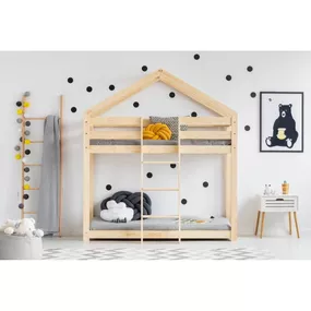 Domčeková poschodová detská posteľ z borovicového dreva 90x180 cm v prírodnej farbe Mila DMS – Adeko