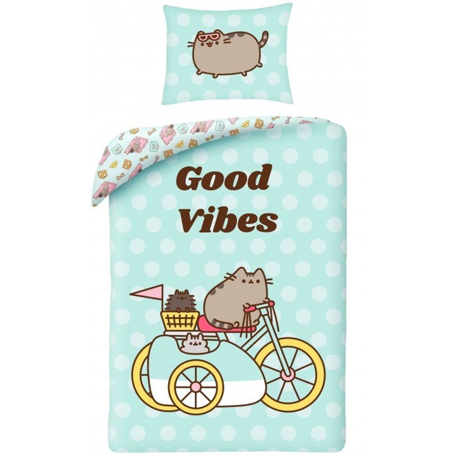 Halantex · Bavlnené posteľné obliečky Pusheen - motív Good Vibes - 100% bavlna - 70 x 90 cm + 140 x 200 cm