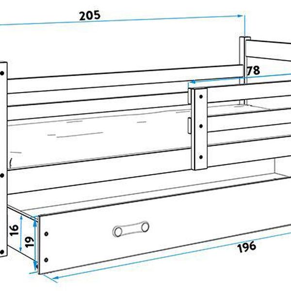 Posteľ RICO 1 - 200x90cm - Borovica - Biely