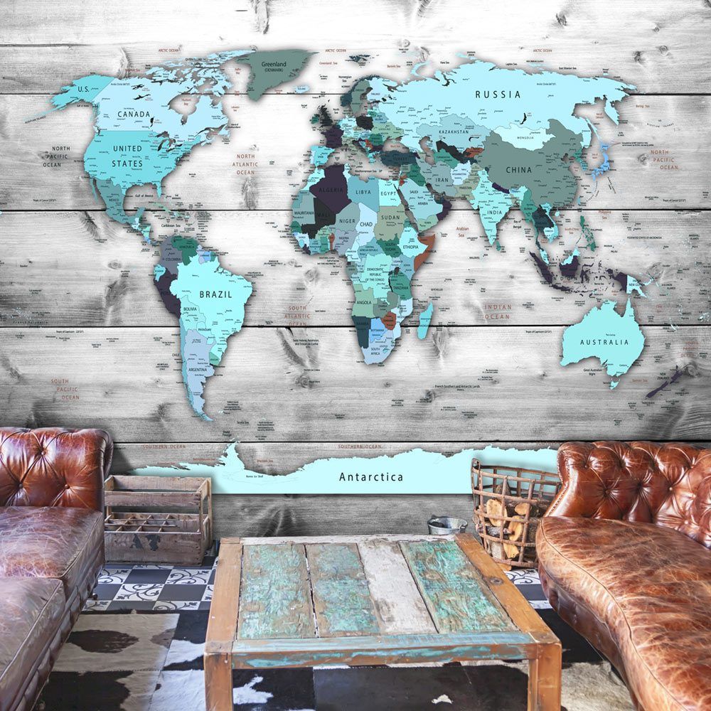 Samolepiaca tapeta tyrkysová mapa sveta - World Map: Blue Continents - 441x315