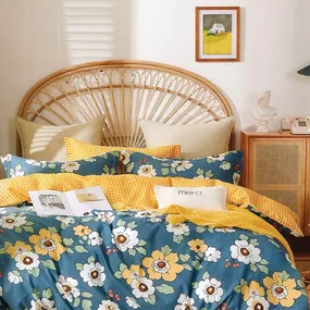 DomTextilu Bavlnené obojstranné modro žlté posteľné obliečky s kvetmi 3 časti: 1ks 160 cmx200 + 2ks 70 cmx80 Žltá 70 x 80 cm 36931-176517
