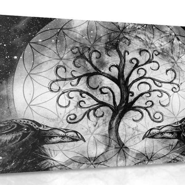 Obraz magický strom života v čiernobielom prevedení - 120x80