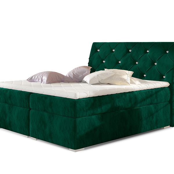 Čalúnená manželská posteľ s úložným priestorom Beneto 160 - tmavozelená