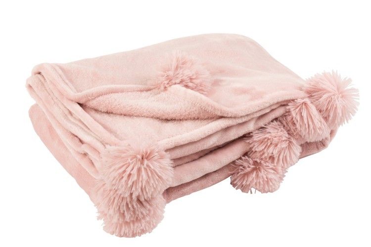 Ružový plyšový pléd PomPom s brmbolcami baby pink - 130 * 170cm