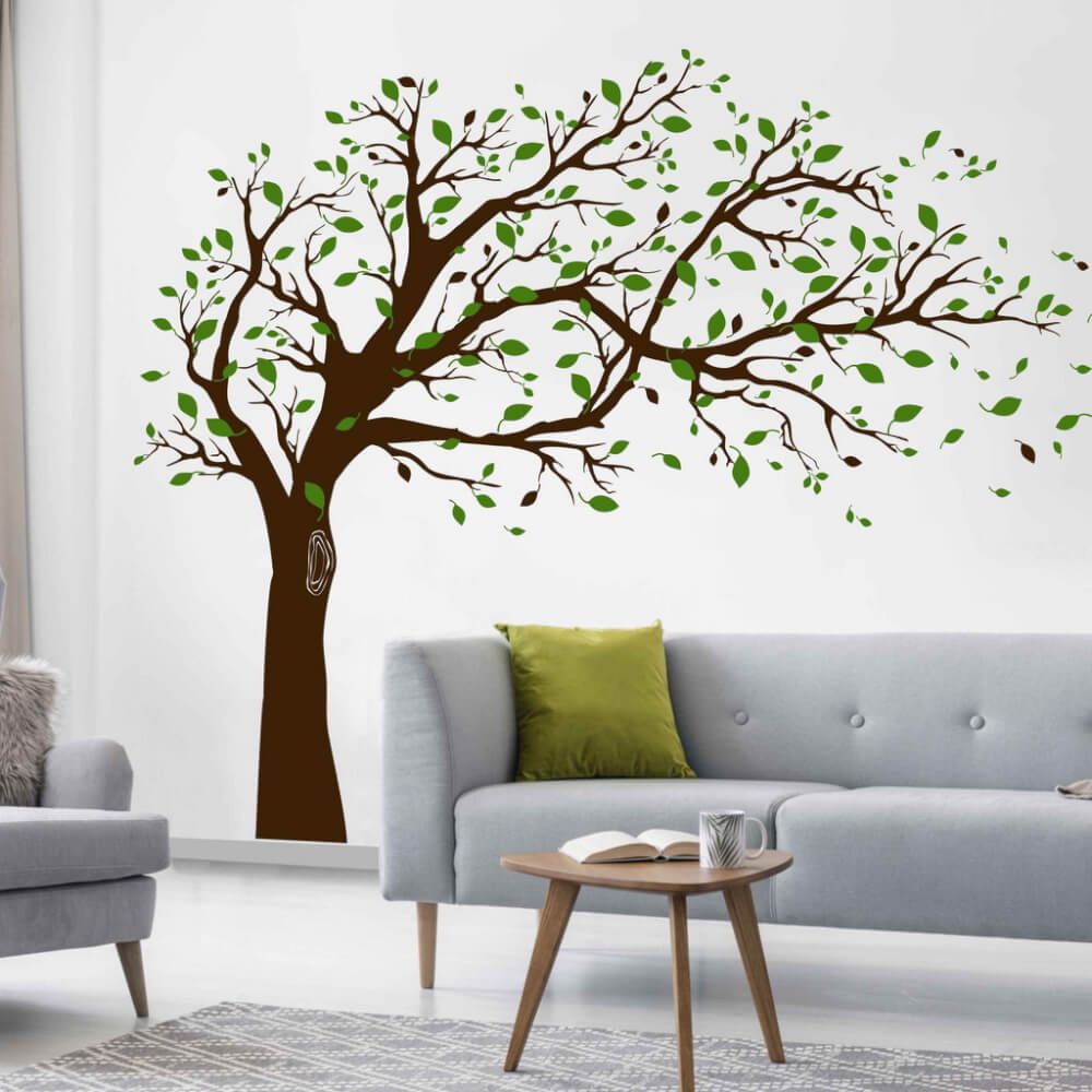 Listnatý strom na stenu, nálepky do obývačky