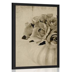 Plagát ruže vo váze v sépiovom prevedení - 40x60 black