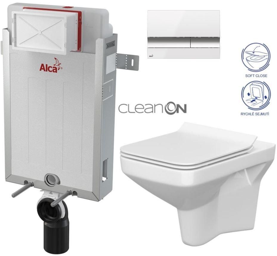 ALCADRAIN Renovmodul - predstenový inštalačný systém s bielym / chróm tlačidlom M1720-1 + WC CERSANIT CLEANON COMO + SEDADLO AM115/1000 M1720-1 CO1