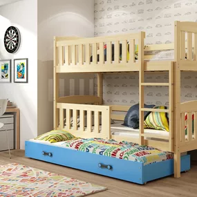 Poschodová posteľ s prístelkou KUBO 3 - 200x90cm Borovica - Modrá