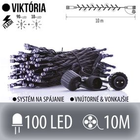 VIKTÓRIA spojovateľná LED svetelná reťaz vonkajšia FLASH - 100LED - 10M Studená biela