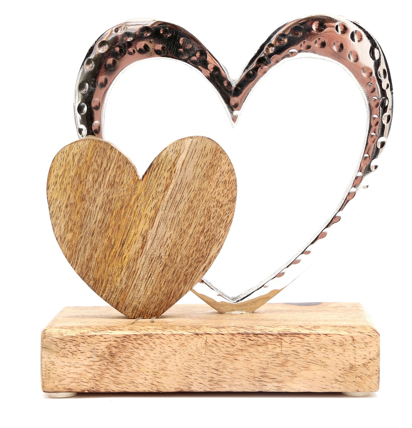 Dekorácia Dvojité srdce, drevo/kov