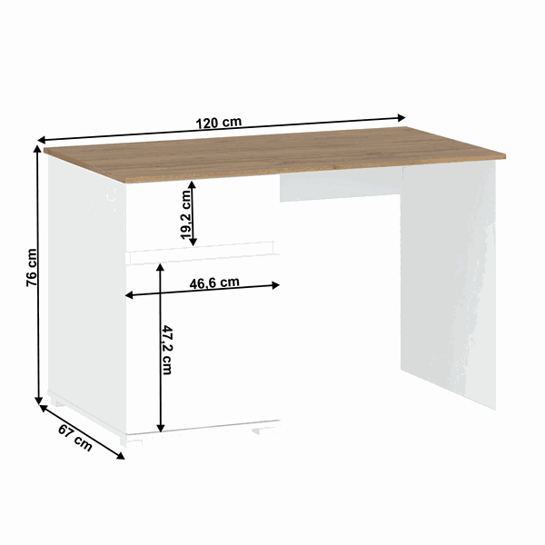 PC stôl 1D1S/120, biely lesk/dub wotan, VILGO