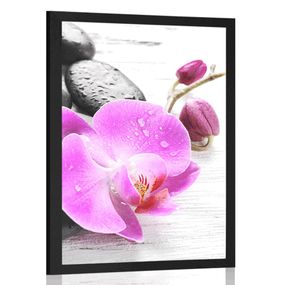 Plagát kúzelná súhra kameňov a orchidey - 40x60 black