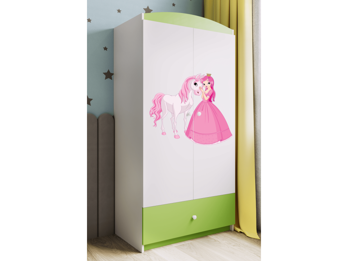 Dětská skříň Babydreams 90 cm princezna a poník zelená