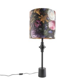 Stolová lampa čierny zamatový odtieň kvetinový vzor 40 cm - Diverso