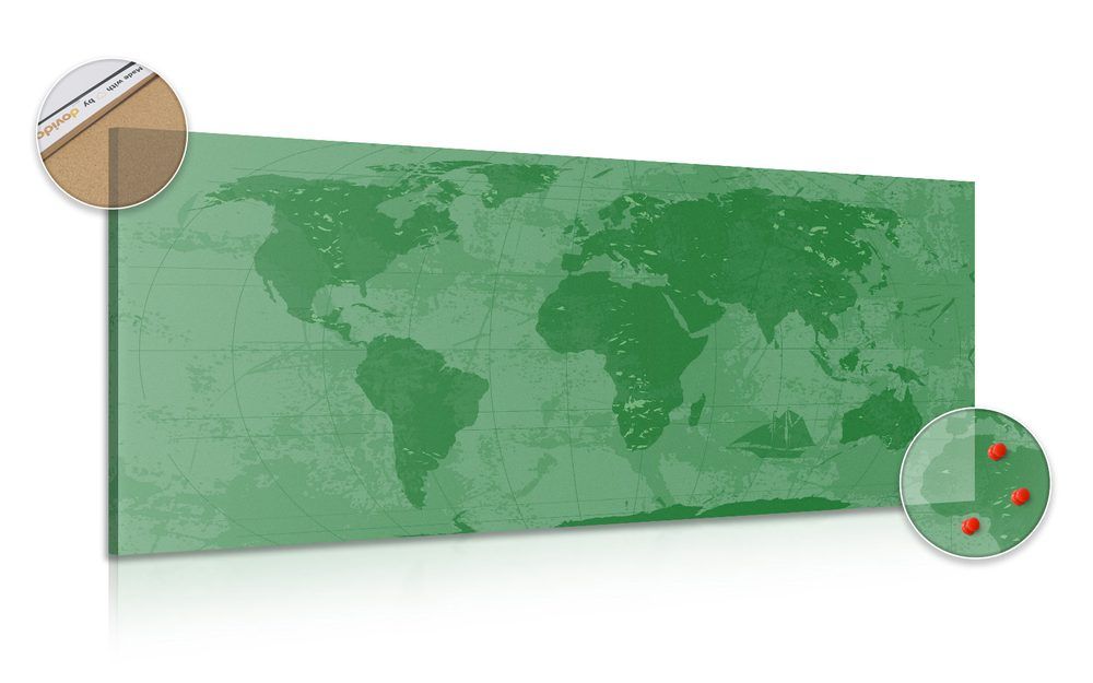 Obraz na korku rustikálna mapa sveta v zelenej farbe - 120x60